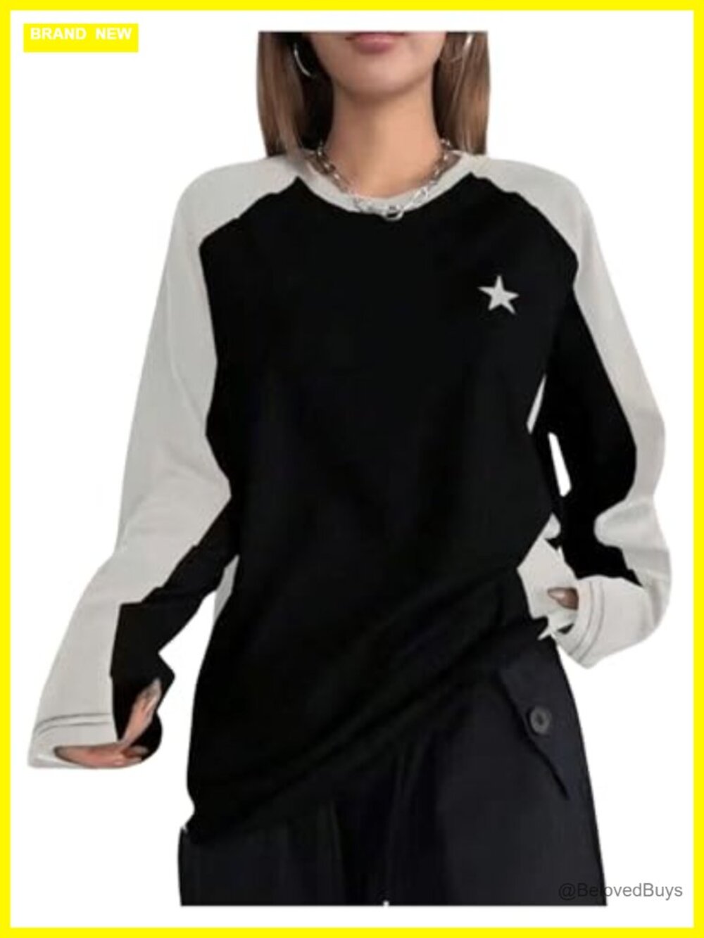 Women's Star Graphic Raglan Long Sleeve T-Shirt Loose Fit Crew Neck Tee